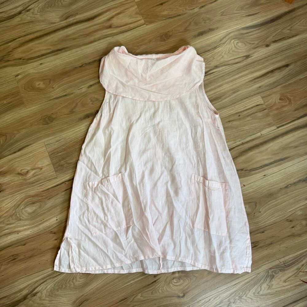 NWT Match Point Womens Pink Linen Sleeveless Cowl Neck Tunic Shift Dress Size XL
